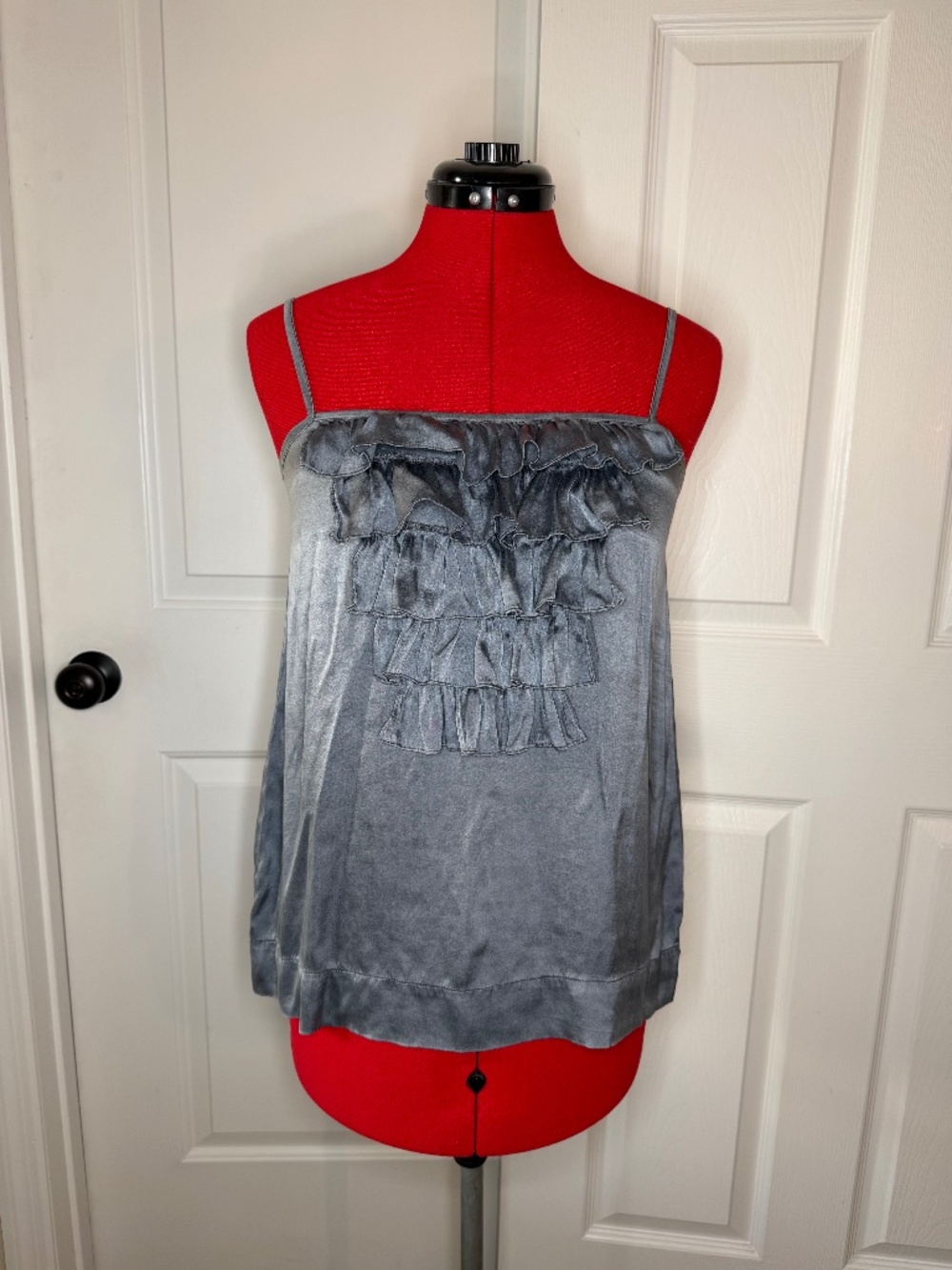 525 america Silk Blend Tiered Ruffle Cami Tank Gray Adjustable Straps Women S